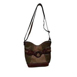 B.O.C Womens Two-Tone Faux Leather Crossbody Bag Purse With Adjustable Strap
